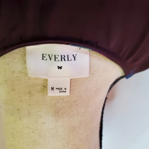 Everly Dark Purple/Pink Multi-Color Floral Wrap Midi Dress, Size Medium - Picture 16 of 16